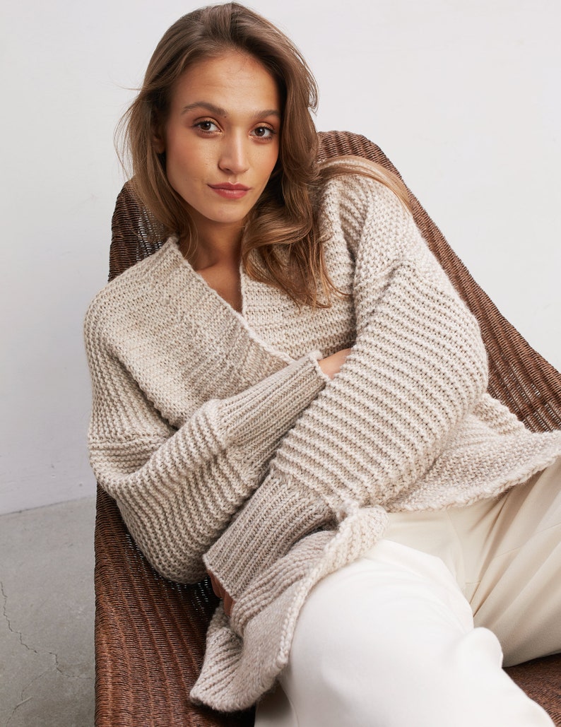 BEIGE CARDIGAN/chunky knit long cardigan in grey/wool chunky Etsy