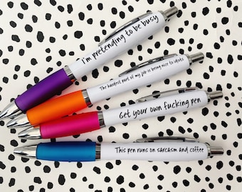 Sarcastic office pens, work pens, to do list, girl boss gift, home office stationery, personalised stationery