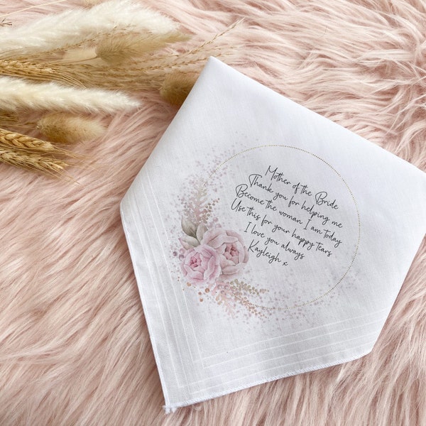 Wedding handkerchief, mother of bride hanky, personalised tissue, for your happy tears, father of bride handkerchief, wedding tissue,