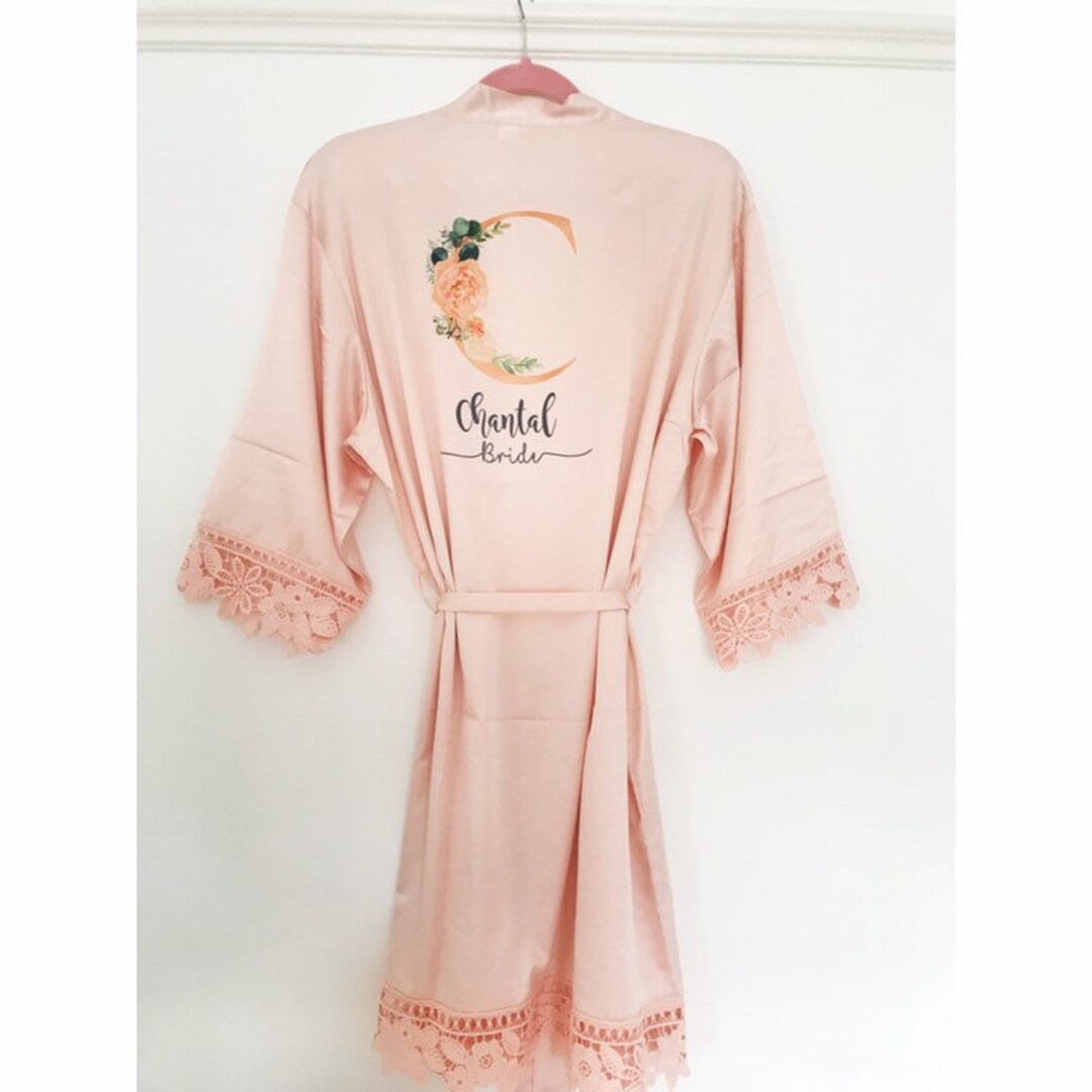 Lace Cuff Bridal Robe, Bridesmaid Dressing Gown, Lace Trim Dressing Gown, Wedding Dressing Gown