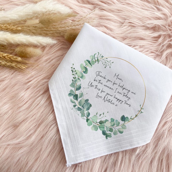 Wedding handkerchief, mother of bride hanky, personalised tissue, for your happy tears, father of bride handkerchief, wedding tissue,