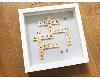 scrabble frame, family frame, Mother's Day gift, gift for parents, personalised scrabble names, personalised frame, scrabble gift, birthday