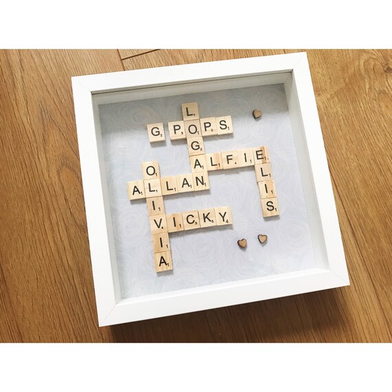 Imprimé Fond Personnalisé Boîte cadre avec Scrabble lettre Arts pour cadeaux