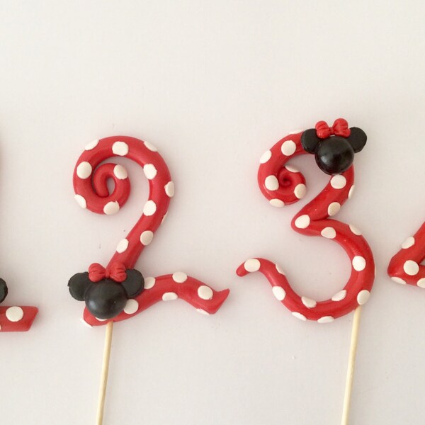 Minnie Mouse Fondant Numbers Cake Topper- Age Cake topper-Gumpaste number cake topper -Red and Pink polka dot number Minnie Mouse caketopper