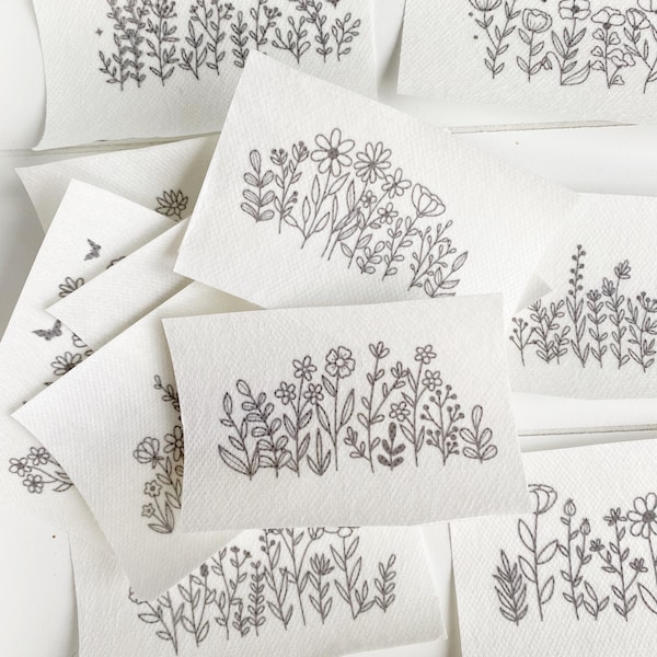 Floral Stick and Stitch Embroidery Patterns, Stick and Stitch kit, Floral Boarder Embroidery Stick and Stitch, Embroidery Transfers