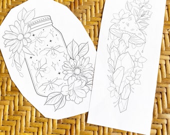 Blumen Stick und Stitch Stickmuster, Pilz Stick und Stitch kit, Große Stickerei Stick und Stitch, Sticktransfers,