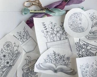 Stick and Stitch Embroidery Patterns, Stick and Stitch kit, Floral Embroidery Stick and Stitch Set, Books Stick and Stich, Floral Tea Cup