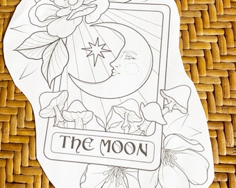Floral Stick and Stitch Embroidery Patterns, Tarot  Stick and Stitch, Floral The Moon Tarot Embroidery Stick and Stitch, Embroidery Transfer