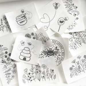 Floral Stick and Stitch Embroidery Patterns, Stick and Stitch kit, Floral Boarder Embroidery Stick and Stitch, Embroidery Transfers Bee