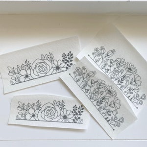 Stick and Stitch, Embroidery Patterns, Floral Stick and Stitch kit, Pocket Embroidery Stick and Stitch, Embroidery Transfer, Embroidery