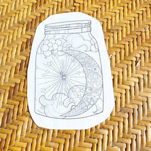 Floral Stick and Stitch Embroidery Patterns, Mason Jar Stick and Stitch kit, Embroidery Stick and Stitch, Embroidery Transfers, Moon