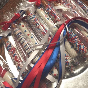 Labor Day/4th of July Chocolate Covered Pretzels(1 DOZ)/Party Favors/July Birthdays/Red White & Blue/Labor Day image 1