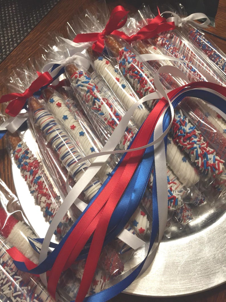 Labor Day/4th of July Chocolate Covered Pretzels(1 DOZ)/Party Favors/July Birthdays/Red White & Blue/Labor Day image 1