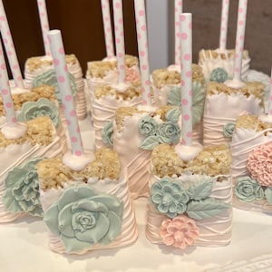 Sage Green/Pink Rice Krispie Treats (1Doz)Showers/Birthday/Weddings