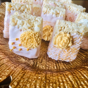 Pink/Gold Rice Krispies Treats(1 DOZ)/Baby Shower/Girl Birthday/Bridal /Weddings/Sweet Sixteen/ Pink/Gold Treats