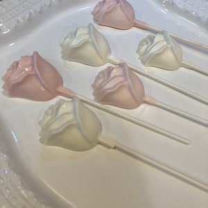 Pink/White or Red solid Chocolate Rose Lollipops(1DOZ)/Baby Shower/Sweet 16/Bridal Treats/Wedding Treats/Birthday Party