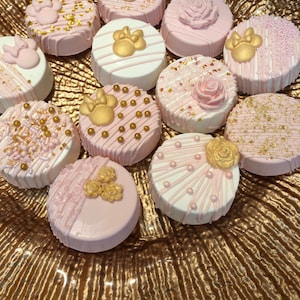 Pink/Gold Minnie Mouse inspired Double Stuffed Oreo&#39;s (1 Doz) Birthday Party/Treat Table/ Baby Shower/I&#39;m One