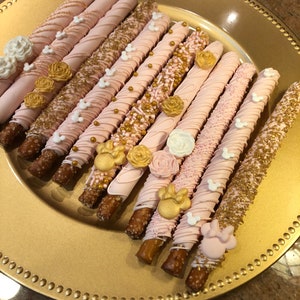 Pink/Gold/White Minnie inspired Pretzel Rods(1Doz)/Birthday Parties/ Showers/Thank You Treats for Girls/Sweet 16
