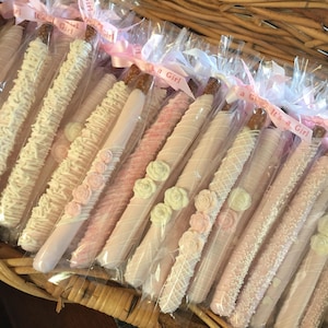 Pink/White Chocolate Covered Pretzel Rods(1 DOZ)/Baby Shower/Girl&#39;s Shower/Baby/Sweet 16/Girl&#39;s Birthday/Bridal Showers