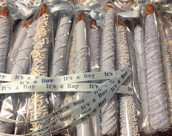 It's A Boy/Blue Baby Shower Pretzel Rods(1 DOZ)/ Boy Chocolate Covered Pretzels/Baby Shower Treats /Baby Shower Favors