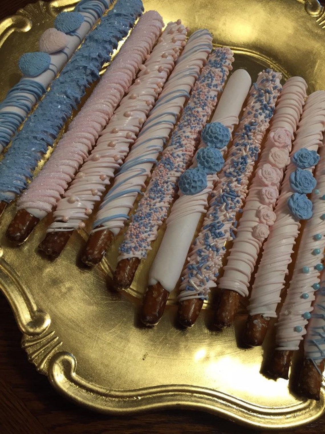 Gender Reveal/pink and Blue Chocolate Covered Pretzel Rods 1 Etsy