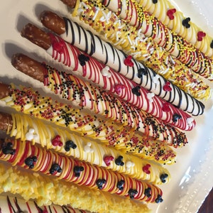 Mickey Mouse Inspired Chocolate Covered Pretzel Rods1 Doz/Party Favors/Baby Showers/Famous Mouse Pretzel Rods image 2