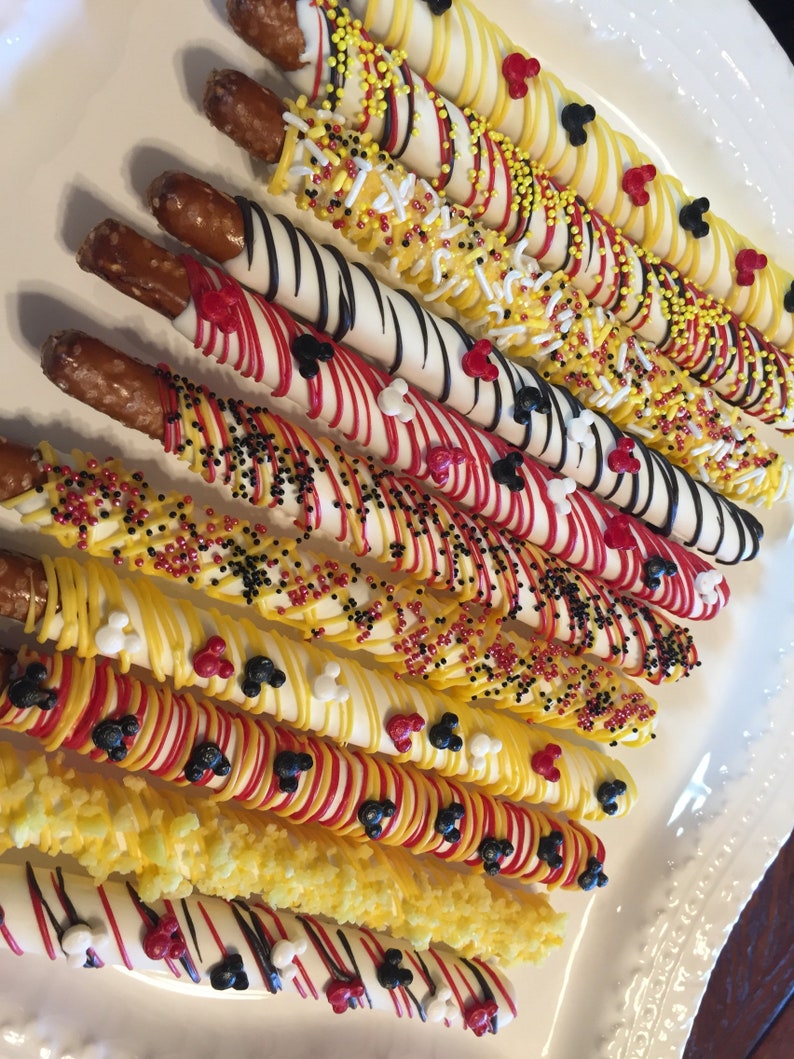 Mickey Mouse Inspired Chocolate Covered Pretzel Rods1 Doz/Party Favors/Baby Showers/Famous Mouse Pretzel Rods image 2