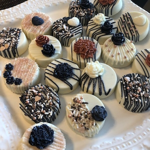 Rose Gold/Navy Double Stuffed Oreo&#39;s (1 Doz)/Party Treats/Bridal Showers/Wedding/Sweet Sixteen/Birthday