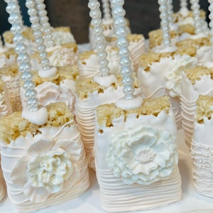 Blush Pink/White Rice Krispie Treats (1 Dozen)/Bridal Shower/Sweet 16/Wedding/Baby Shower/It&#39;s A Girl