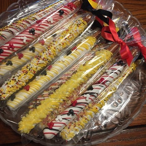 Mickey Mouse Inspired Chocolate Covered Pretzel Rods1 Doz/Party Favors/Baby Showers/Famous Mouse Pretzel Rods image 5