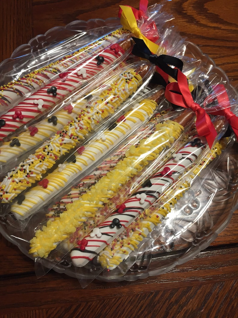 Mickey Mouse Inspired Chocolate Covered Pretzel Rods1 Doz/Party Favors/Baby Showers/Famous Mouse Pretzel Rods image 5
