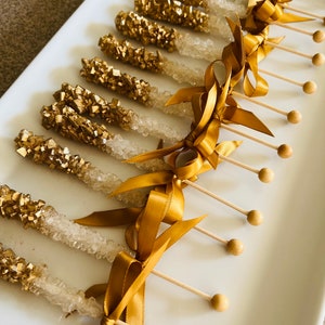 Gold & White Rock Candy (1 Dozen)/Party favors/Bridal Showers/Weddings/ Sweet 16/Treat table
