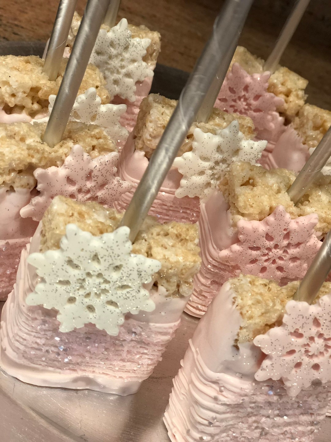 Pink/silver Chocolate Snowflakes Rice Krispie Treats  (1doz)/birthday/sweet16/bridal Shower/baby Shower/winter Wonderland - Etsy, image size:1080x1440