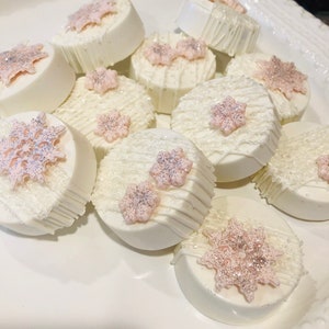Winter Wonderland(1 Doz) Double Stuffed Oreo’s/Pink/White/Silver/Baby Shower/ Sweet Sixteen/Bridal Shower/ I’m One