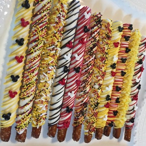 Mickey Mouse Inspired Chocolate Covered Pretzel Rods1 Doz/Party Favors/Baby Showers/Famous Mouse Pretzel Rods image 3