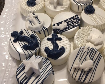 Nautical Chocolate Oreo Cookies(1 Doz) Boy/Girl Nautical Theme/Birthday/Baby Shower/Thank you gift/Treat Table/ Nautical