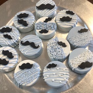 Little Man Double Stuffed Oreo’s/Light Blue/White/Black(1Doz)/Boy Baby Shower/Birthday/Treat gifts for Boy/I’m One