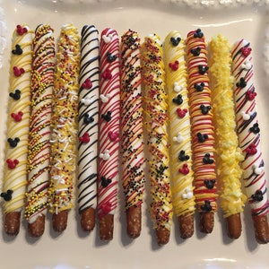 Mickey Mouse Inspired Chocolate Covered Pretzel Rods1 Doz/Party Favors/Baby Showers/Famous Mouse Pretzel Rods image 4