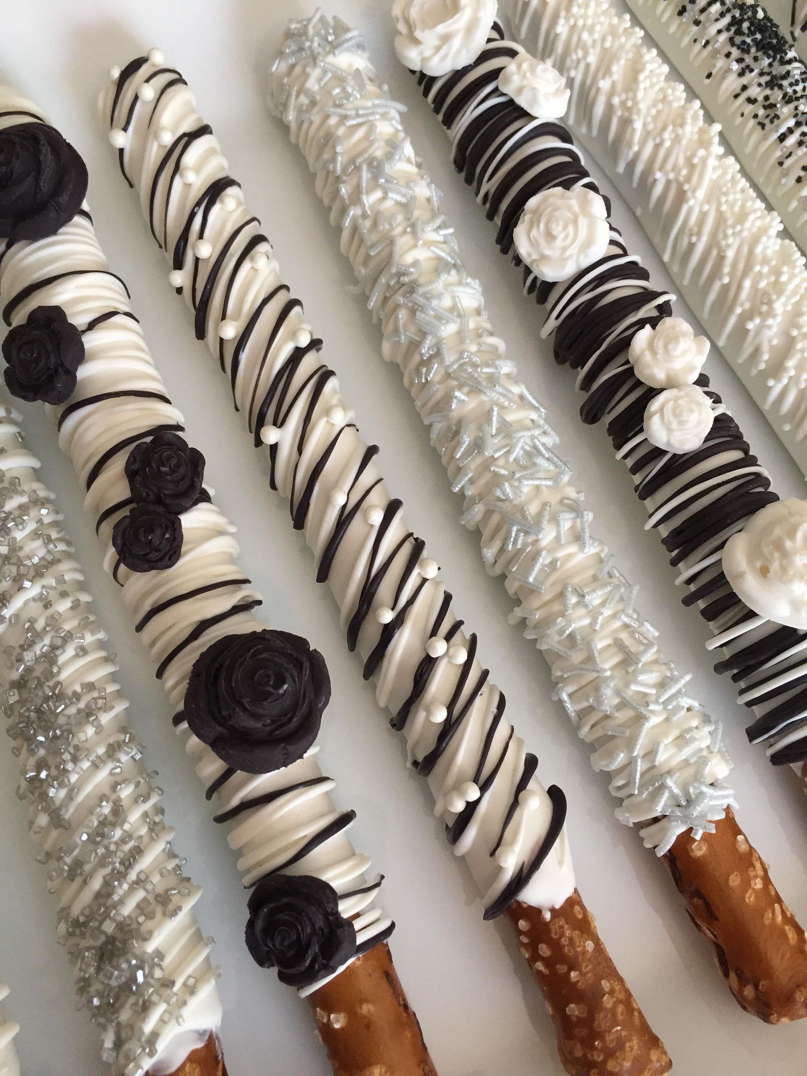 Black/white/silver Wedding Chocolate Covered Pretzel Rods(1 Doz)/bridal ...