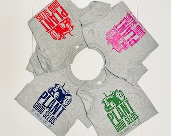 Tractor Tee Kids Plant Good Seeds, farm, tractor,  Available in red, green, blue or pink!