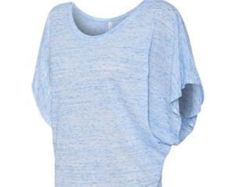 BLANK/PLAIN Bella Canvas Women's Flowy Draped Sleeve Dolman tee in red or blue marble