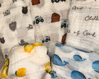 Baby blanket, muslin, swaddle, baby gift, baby shower, personalize