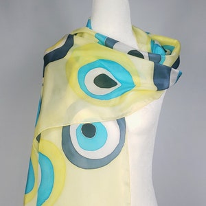 Yellow and Blue Hand Painted Silk Scarf