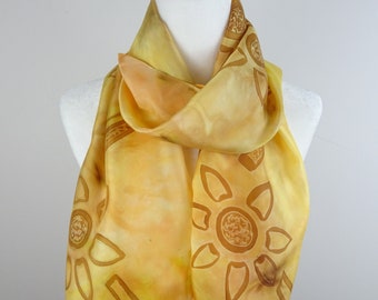 Hand Painted Gold, yellow and Caramel Silk Scarf