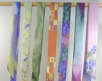 Hand painted narrow silk scarves