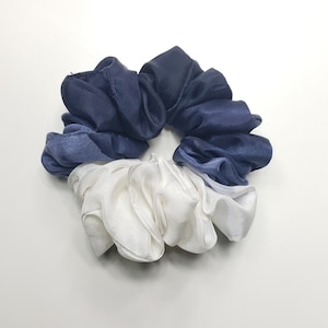 Silk Scrunchies - Hand Painted Silk Scrunchies - Navy Blue to White Ombre