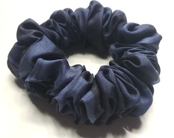 Hand Painted Silk Scrunchie: Two-Tone Navy Blue Hair Tie