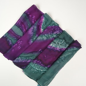 Purple Silk Scarf. Hand Painted Purple and Green Silk Scarf.