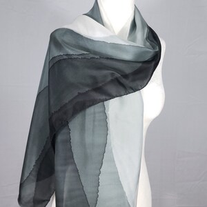 Hand Painted Green Grey Ombre Silk Scarf
