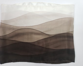 Brown Silk Scarf. Hand Painted Brown Ombre Silk Scarf. Brown Gradient Silk Scarf
